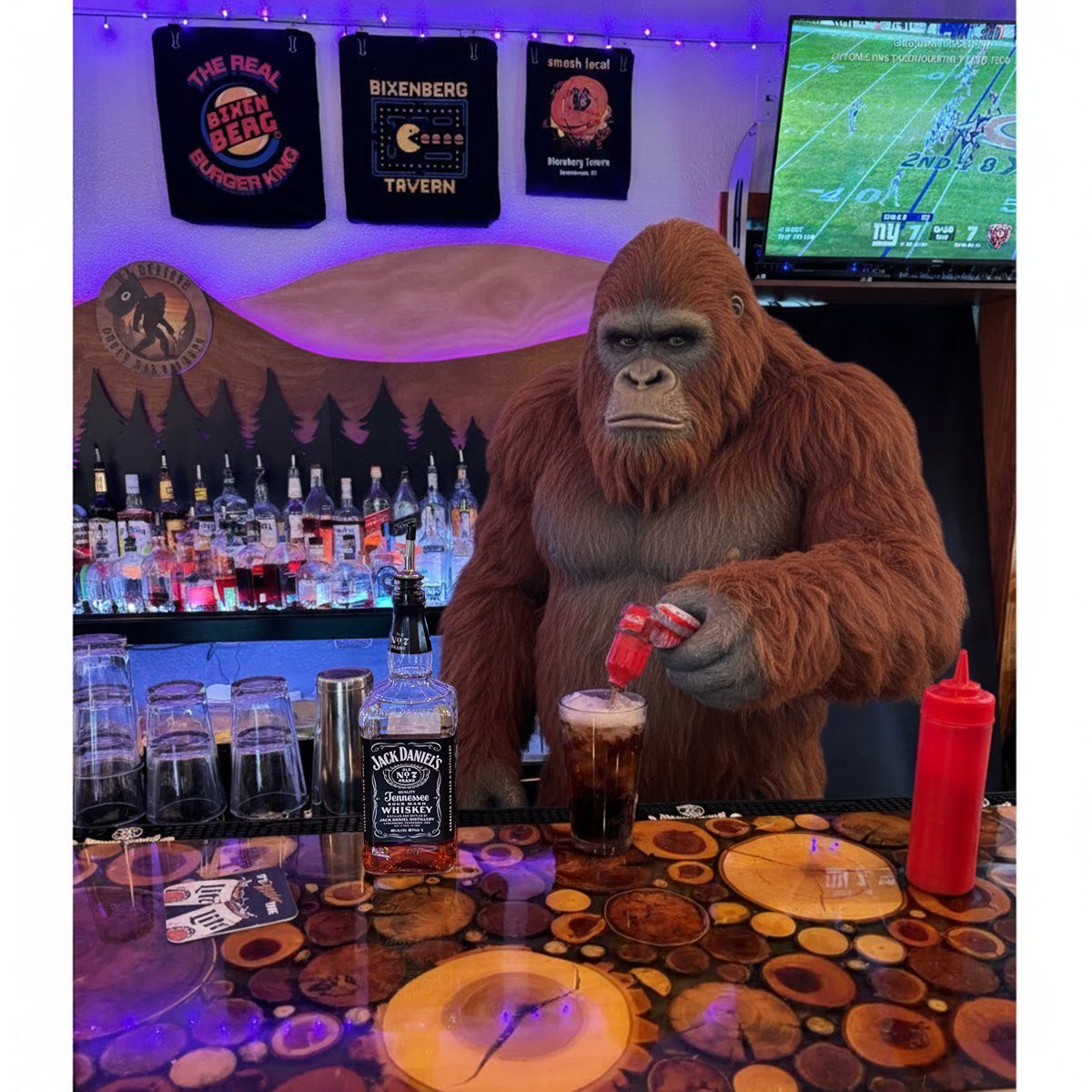 The Bixenberg Sasquatch behind the bar